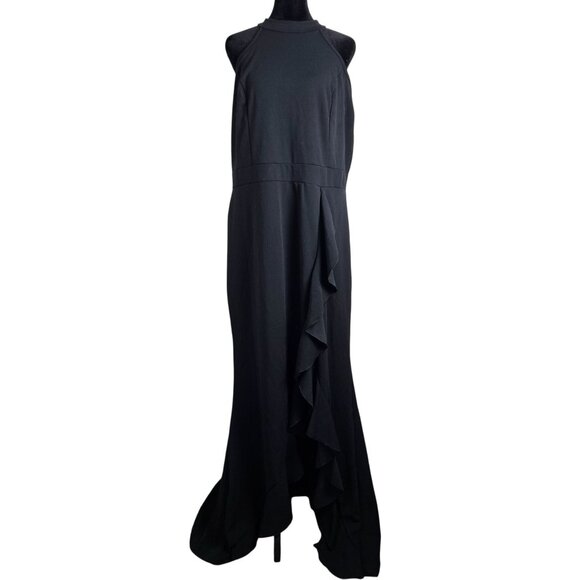 Elegant XXL Womens Black Formal Mermaid Sleeveless Halter Maxi Dress Ruffle - Picture 3 of 12